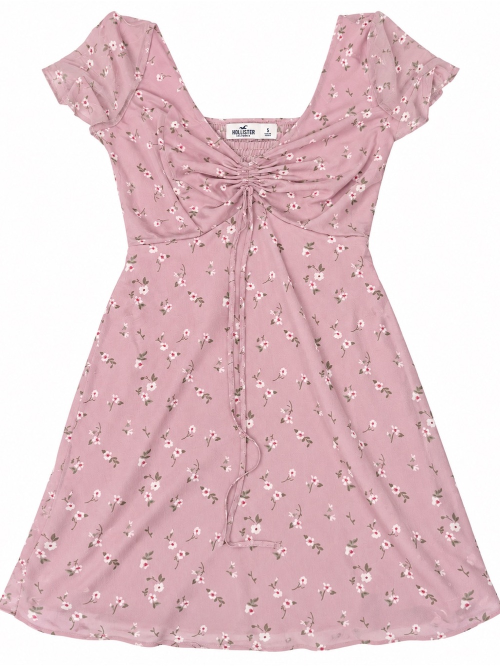 Hollister Pink Floral Ruched Mini Dress